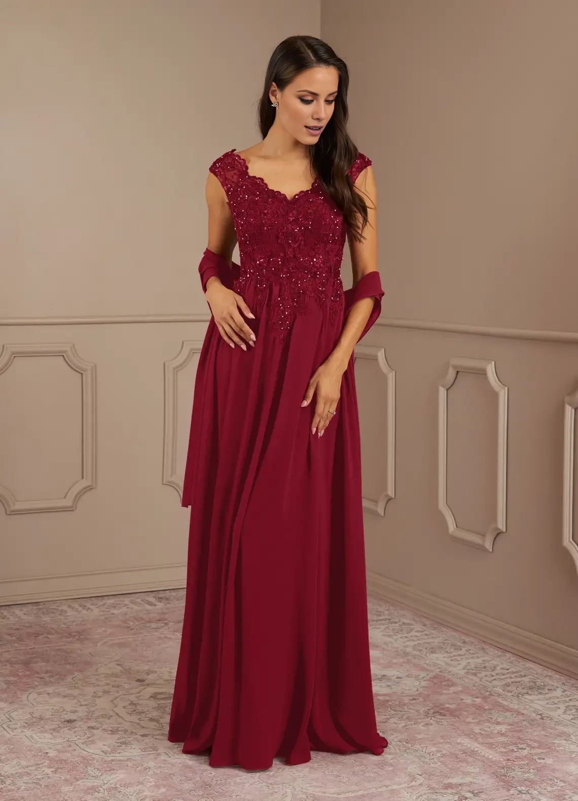 A-Line V-Neck Sequins Chiffon Dress Mother of the Bride Dresses