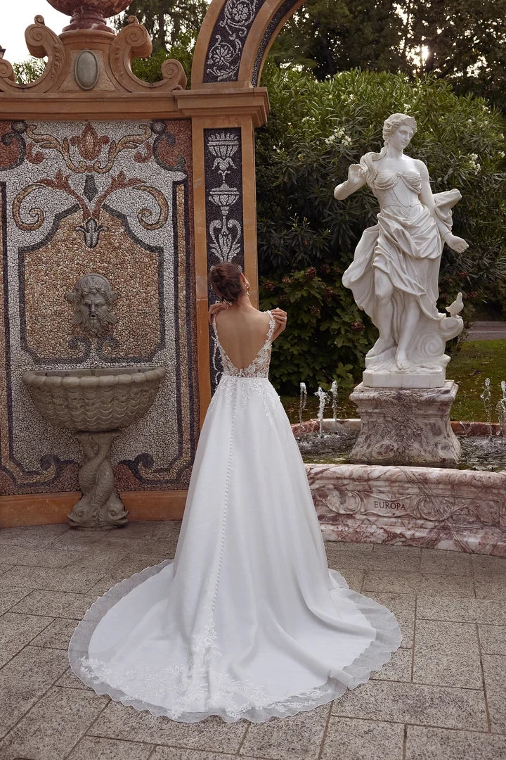 A-Line Wedding Dress with Crushed Organza Skirt and Plunging Neckline Wedding Dresses