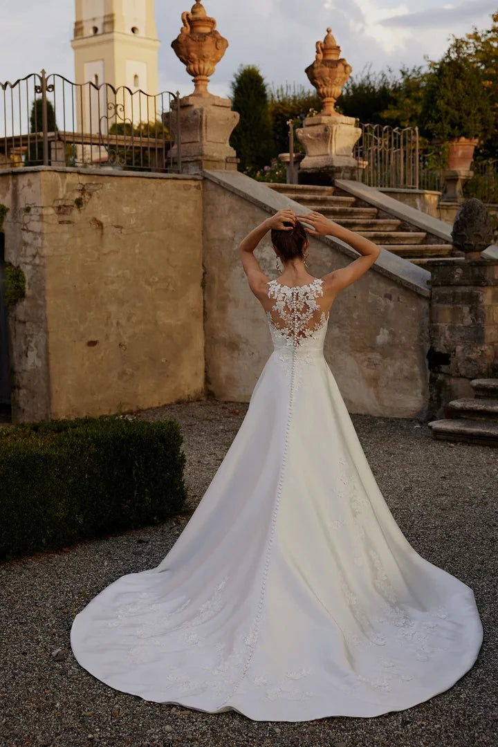 A-Line Wedding Dress with Plunging V-Neckline and Illusion Back Wedding Dresses