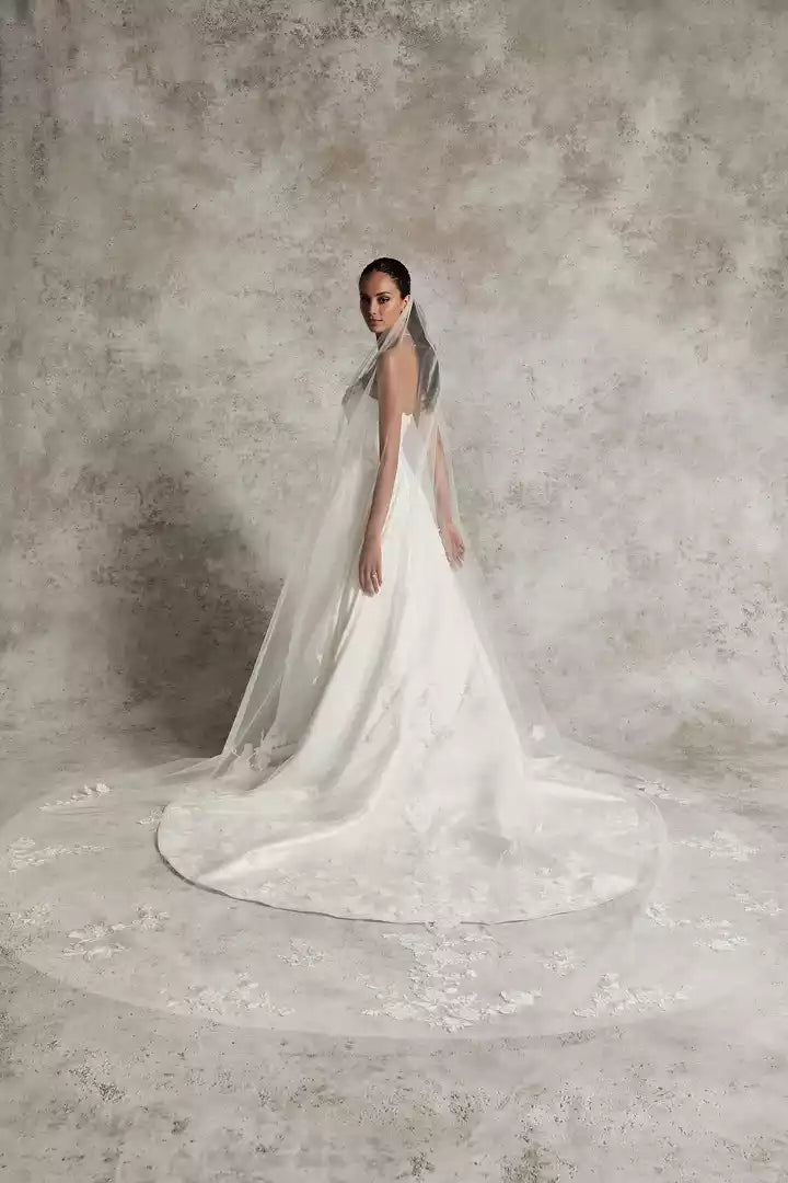 A-Line Wedding Gown with Pointed Scoop Neckline and 3D Flowers  Wedding Dress