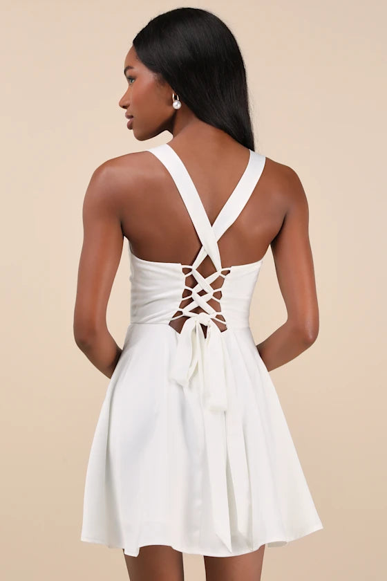 Admirably Chic Satin Lace-Up Mini Dress Homecoming Dresses