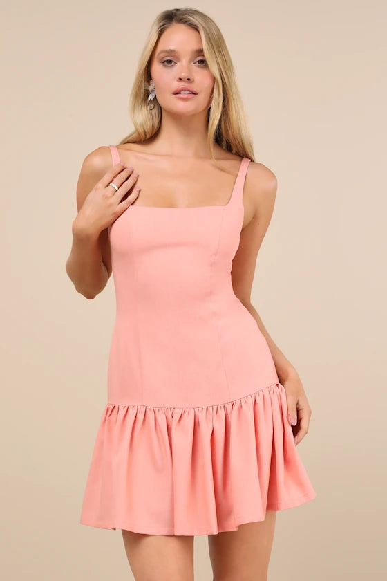 Adorable Lace-Up Backless Drop Waist Mini Dress Homecoming Dress