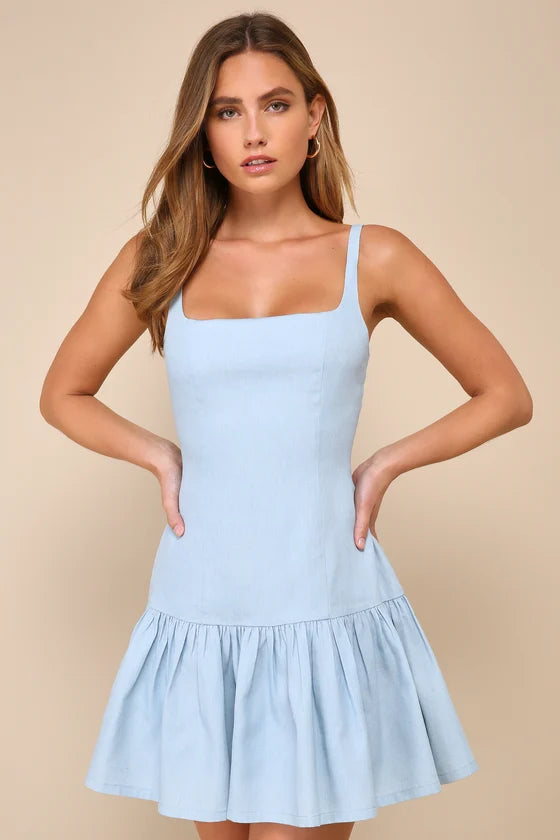 Adorable Lace-Up Backless Drop Waist Mini Dress Homecoming Dress
