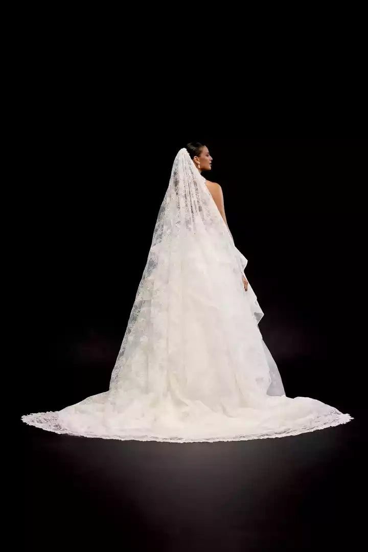 Allover Lace Ball Gown with Off-The-Shoulder Long Sleeves Wedding Dress