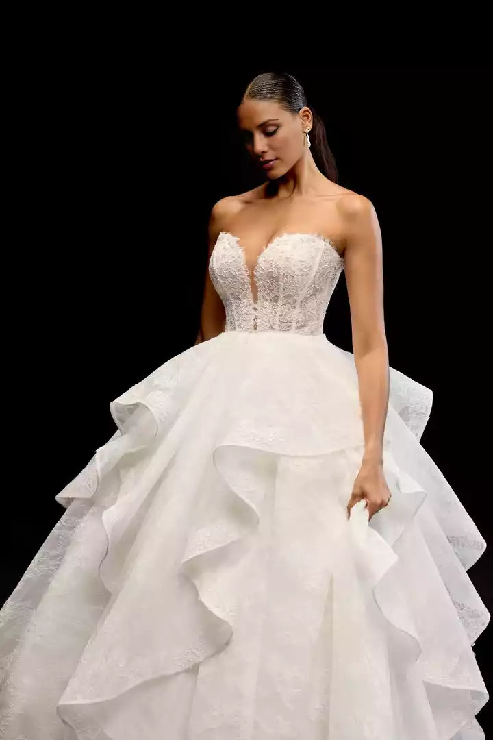 Allover Lace Ball Gown with Off-The-Shoulder Long Sleeves Wedding Dress