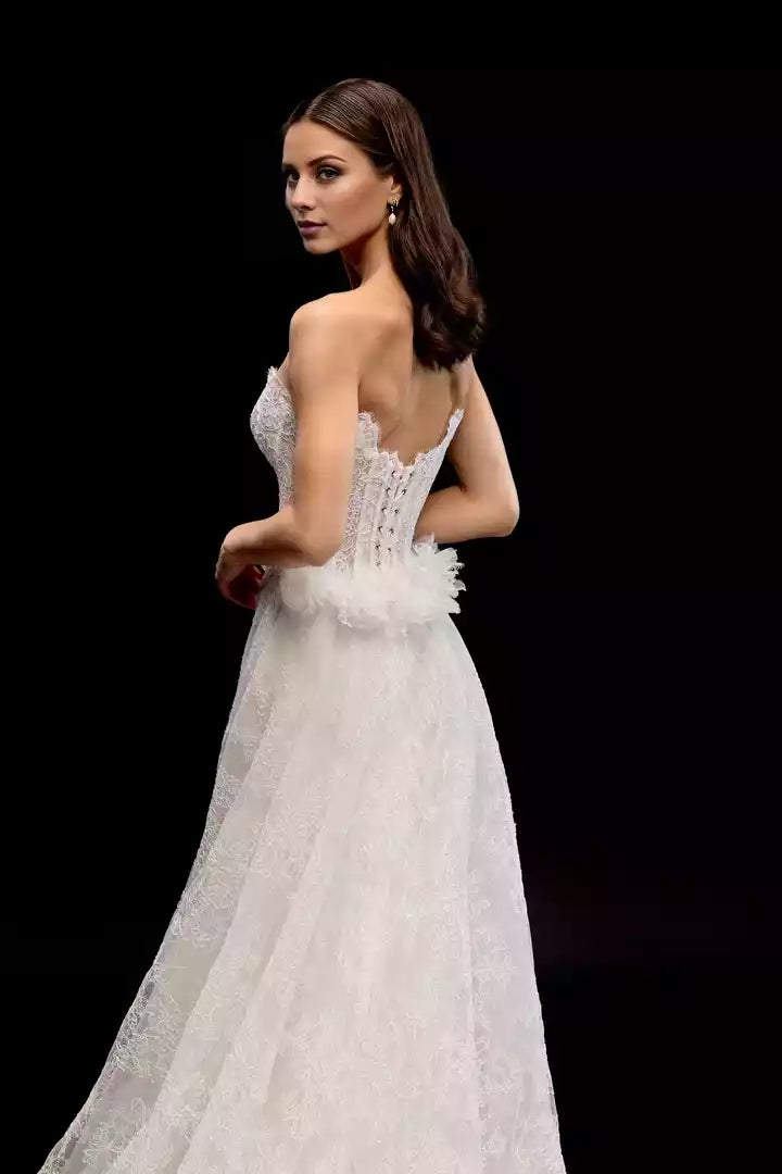 Allover Alençon Lace Fit and Flare Gown with Strapless Neckline Wedding Dress