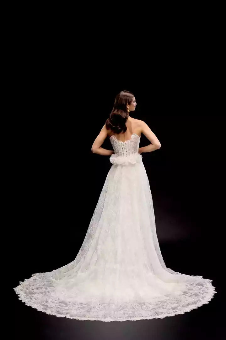 Allover Alençon Lace Fit and Flare Gown with Strapless Neckline Wedding Dress