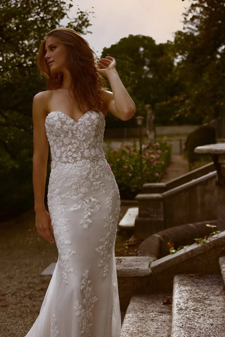 Allover Beaded and Lace Strapless Fit and Flare Wedding Dress Wedding Dresses