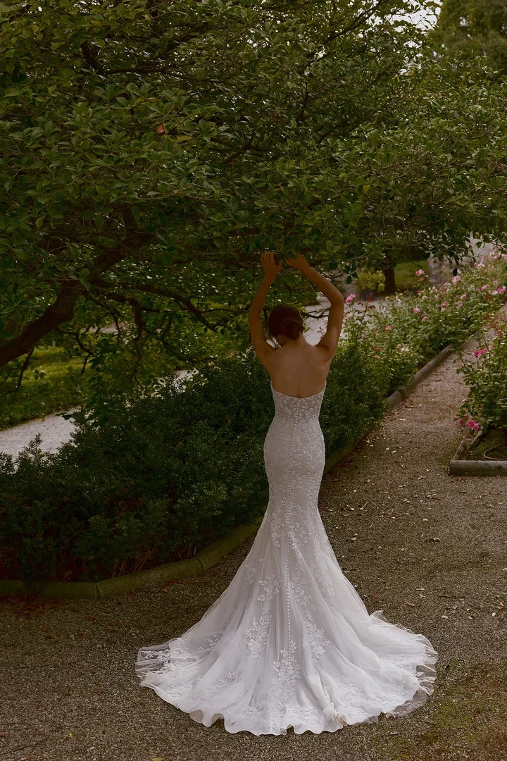 Allover Beaded and Lace Strapless Fit and Flare Wedding Dress Wedding Dresses