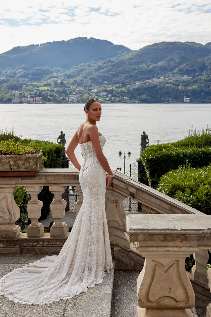Allover Corded Lace Corset Bodice with Modified Sweetheart Neckline Wedding Dresses