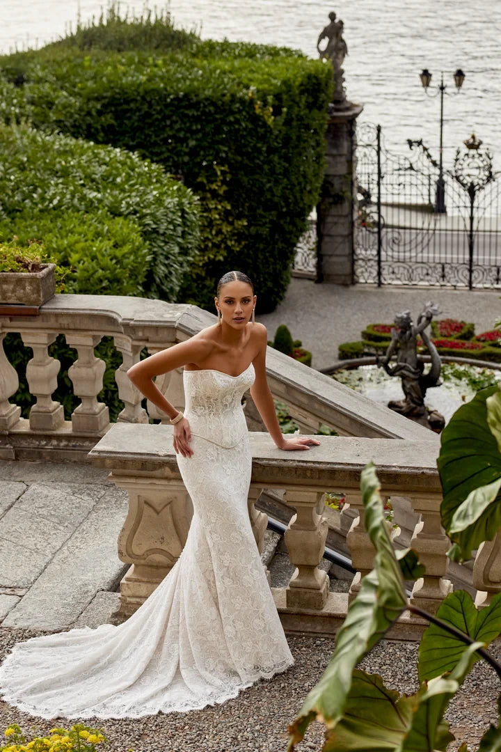 Allover Corded Lace Corset Bodice with Modified Sweetheart Neckline Wedding Dresses