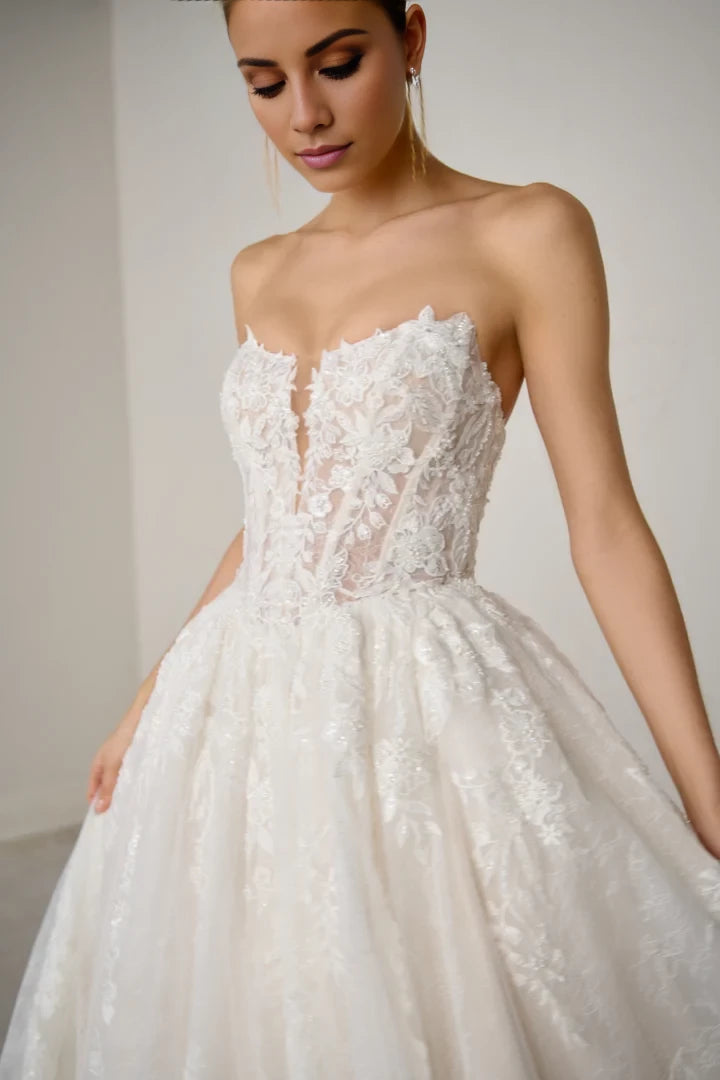Allover Lace Ball Gown with Basque Waist Wedding Dresses