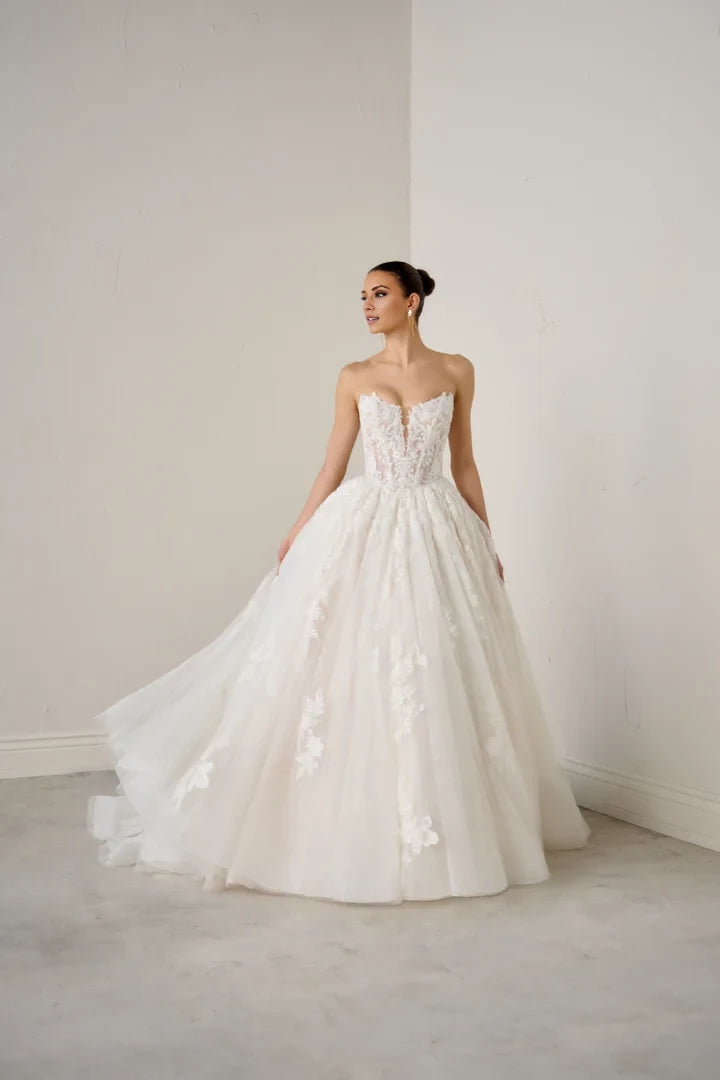 Allover Lace Ball Gown with Basque Waist Wedding Dresses