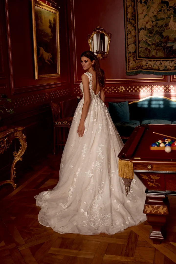 Allover Lace Ball Gown with Cap Sleeves and Basque Waist Wedding Dresses