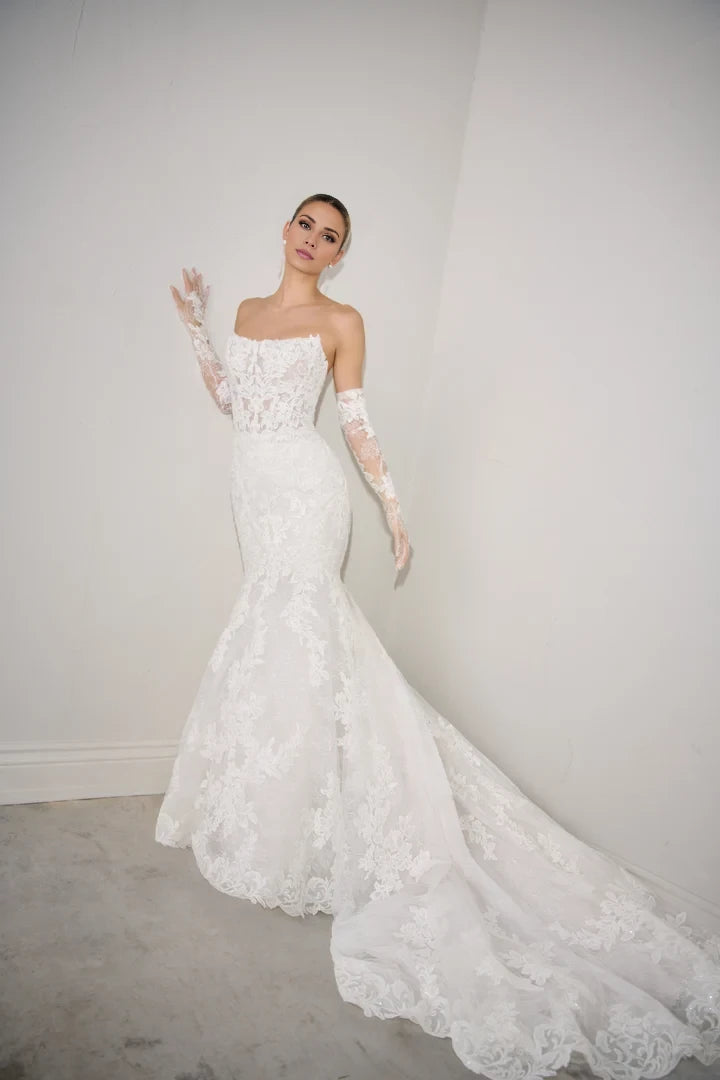 Allover Lace Mermaid Gown with Sheer Bodice and Exposed Boning Wedding Dresses