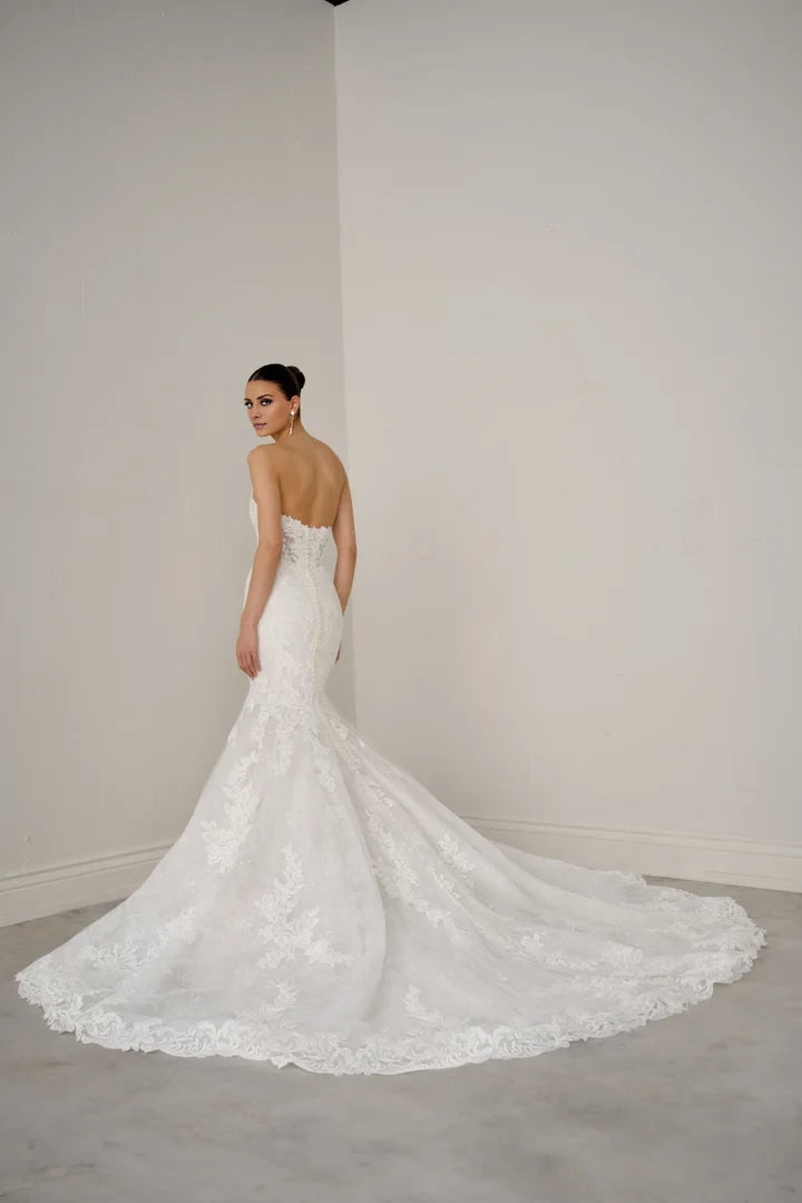 Allover Lace Mermaid Gown with Sheer Bodice and Exposed Boning Wedding Dresses