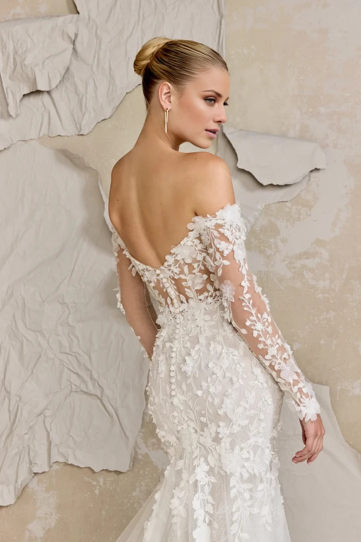 Allover Lace Trumpet Gown with Off-The-Shoulder Neckline Wedding Dresses