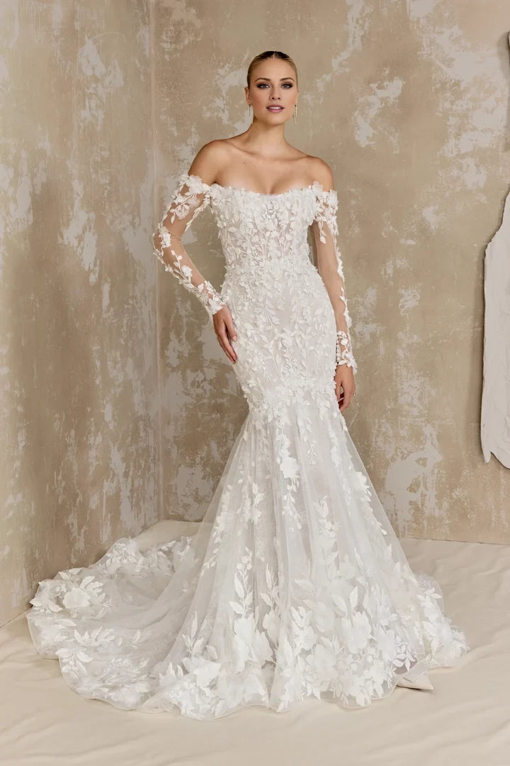 Allover Lace Trumpet Gown with Off-The-Shoulder Neckline Wedding Dresses