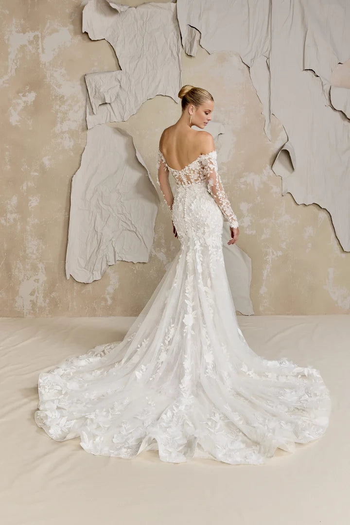 Allover Lace Trumpet Gown with Off-The-Shoulder Neckline Wedding Dresses