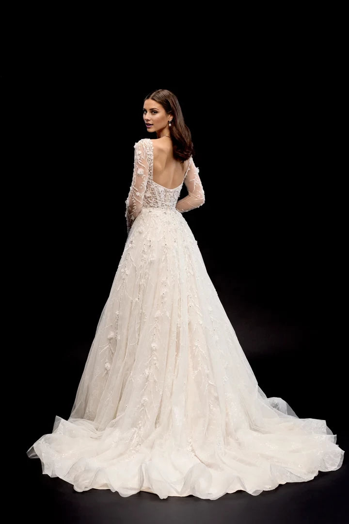 Allover Sparkle Ball Gown with Long Illusion Sleeves Wedding Dresses
