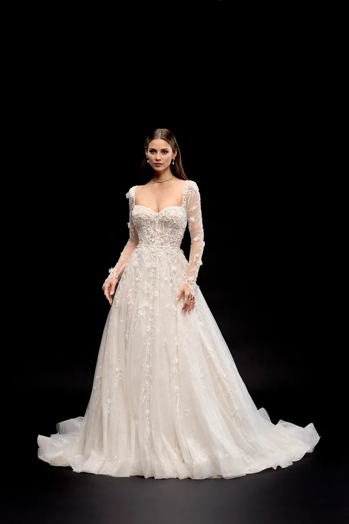 Allover Sparkle Ball Gown with Long Illusion Sleeves Wedding Dresses