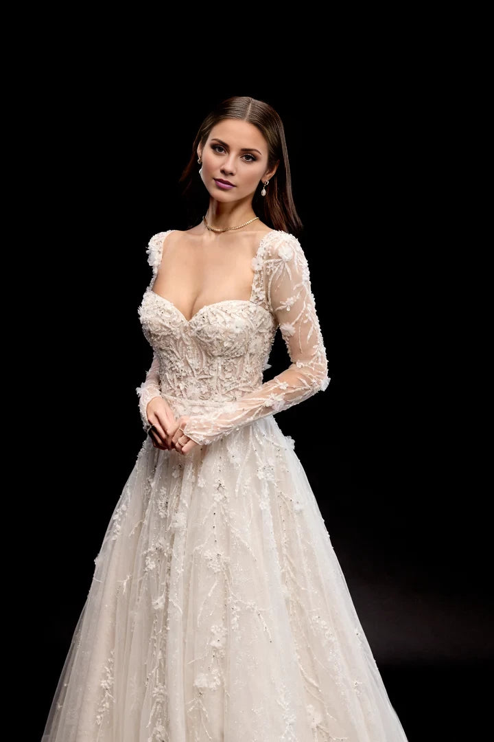 Allover Sparkle Ball Gown with Long Illusion Sleeves Wedding Dresses