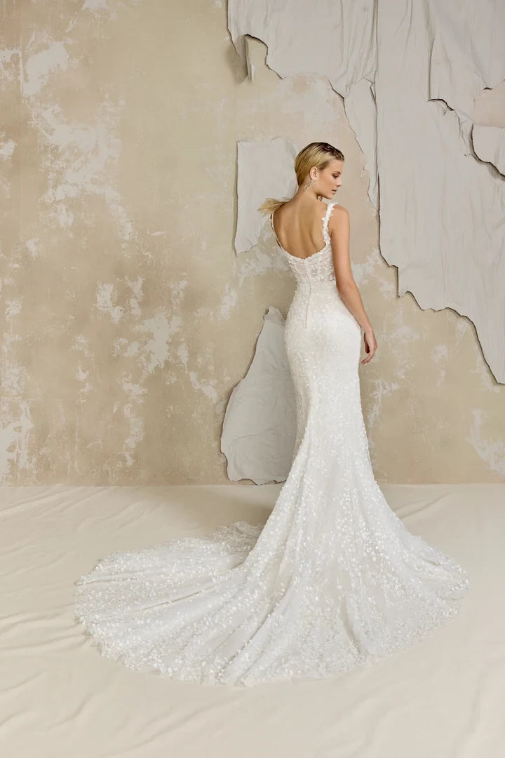 Allover Sparkle and Beaded Fit and Flare Gown with Sheer Bodice Wedding Dresses