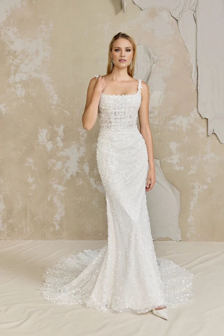 Allover Sparkle and Beaded Fit and Flare Gown with Sheer Bodice Wedding Dresses