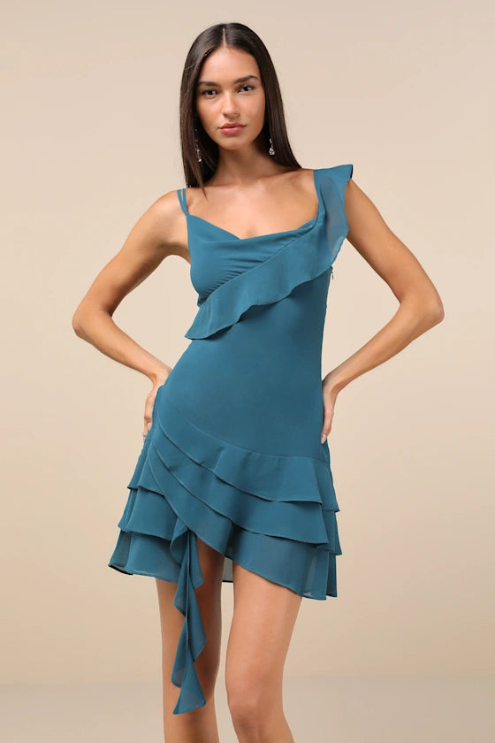 Alluring Presence  Ruffled Tiered Mini Dress Homecoming Dresses