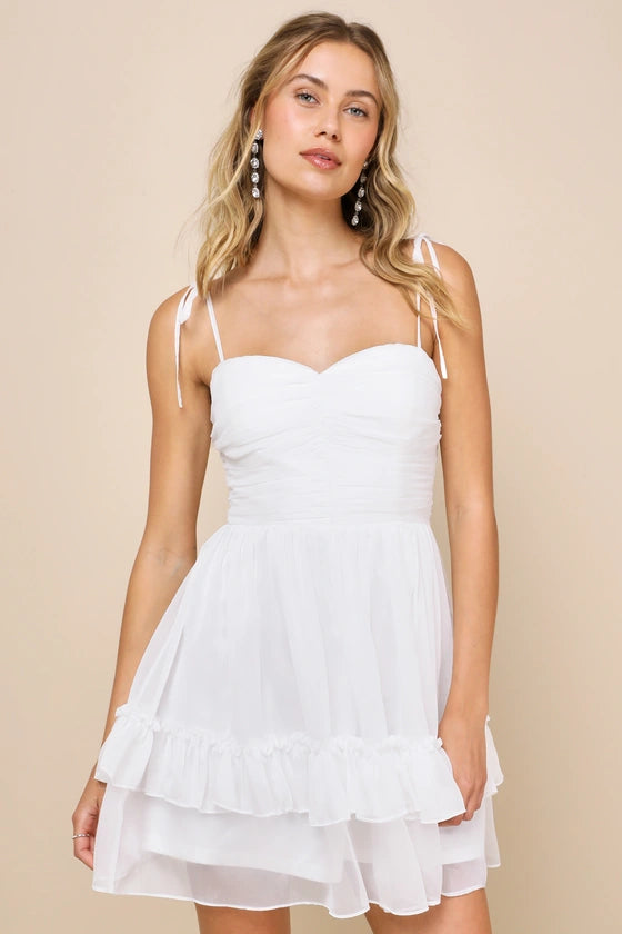 Angelic Approach Chiffon Ruffled Tie-Strap Mini Dress Homecoming Dresses
