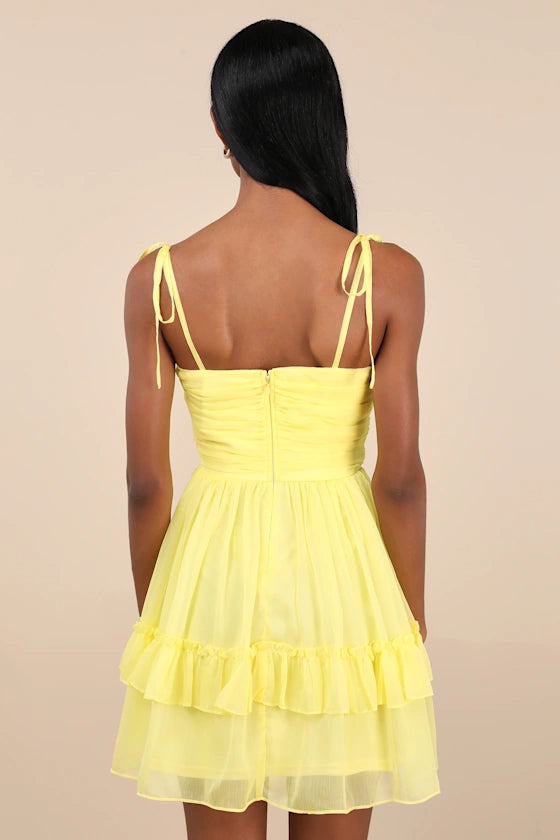 Angelic Approach Chiffon Ruffled Tie-Strap Mini Dress Homecoming Dresses