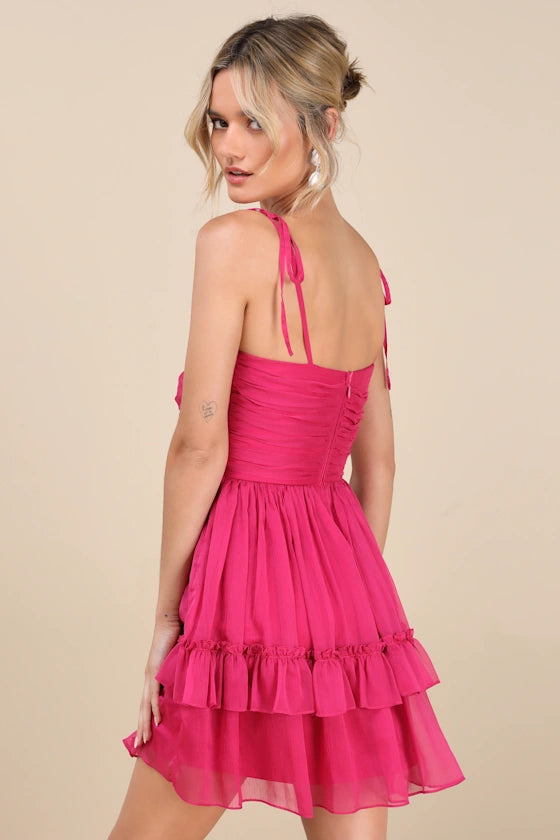 Angelic Approach Chiffon Ruffled Tie-Strap Mini Dress Homecoming Dresses