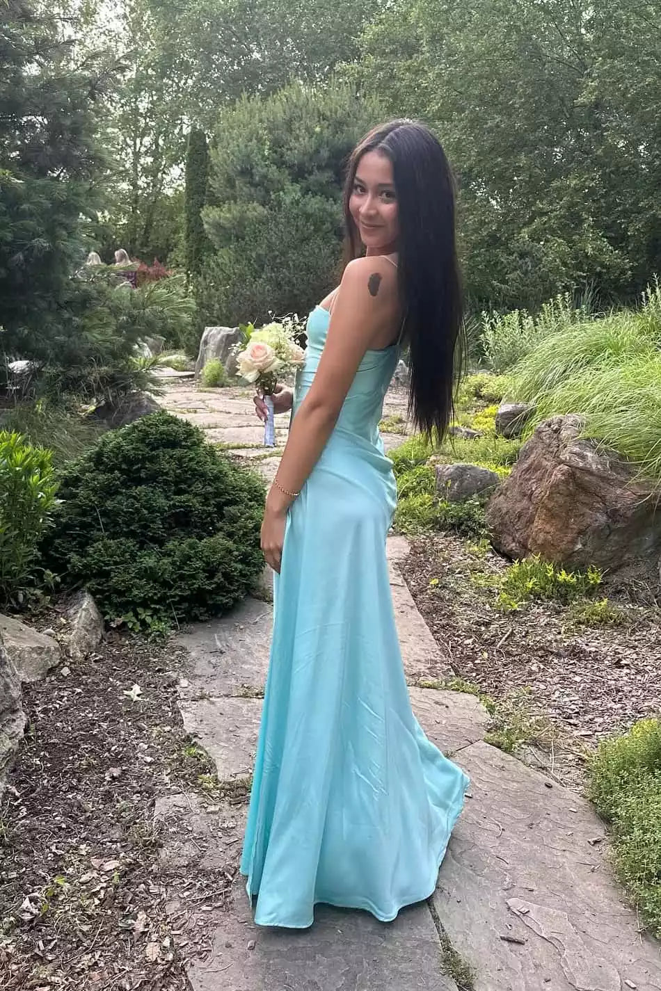Aqua Blue Satin Strapless Ruched Gown – Fresh & Elegant Evening Party Dress