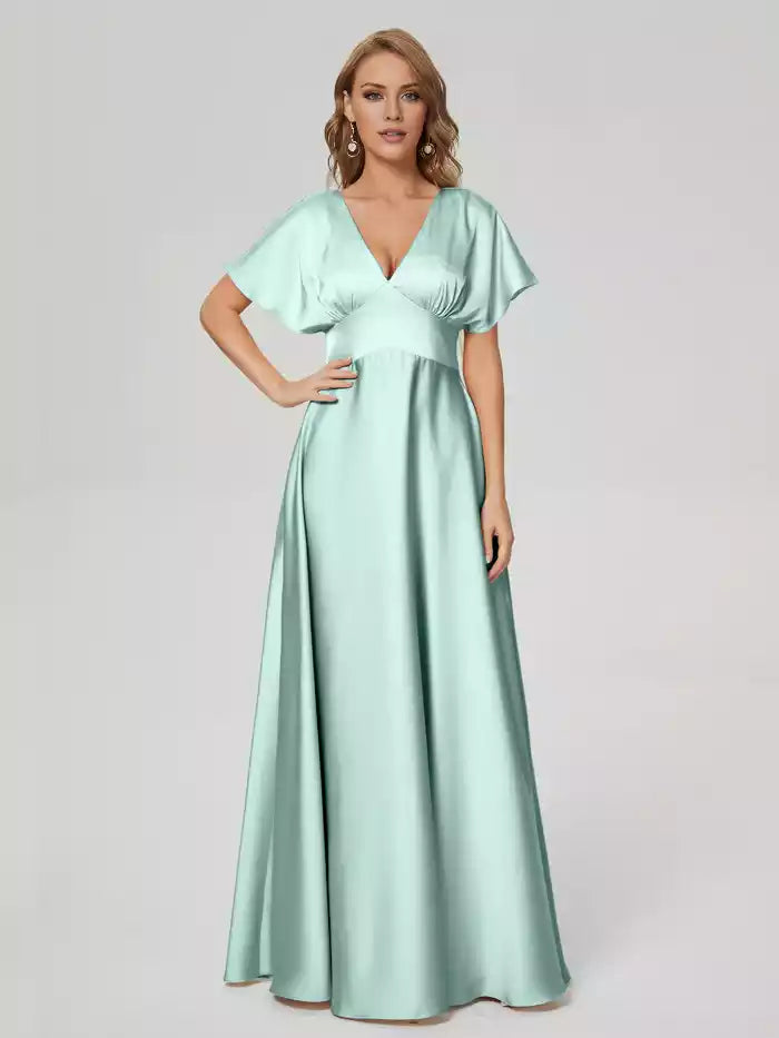 Ariah V-neck Short Sleeves Soft Satin Bridesmaid Dress