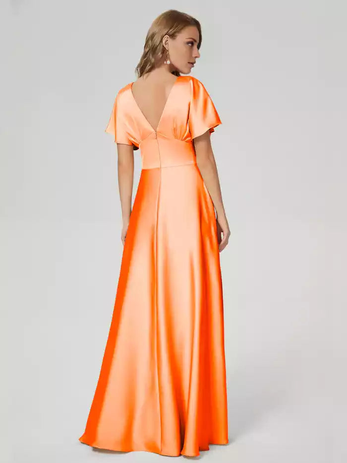 Ariah V-neck Short Sleeves Soft Satin Bridesmaid Dress