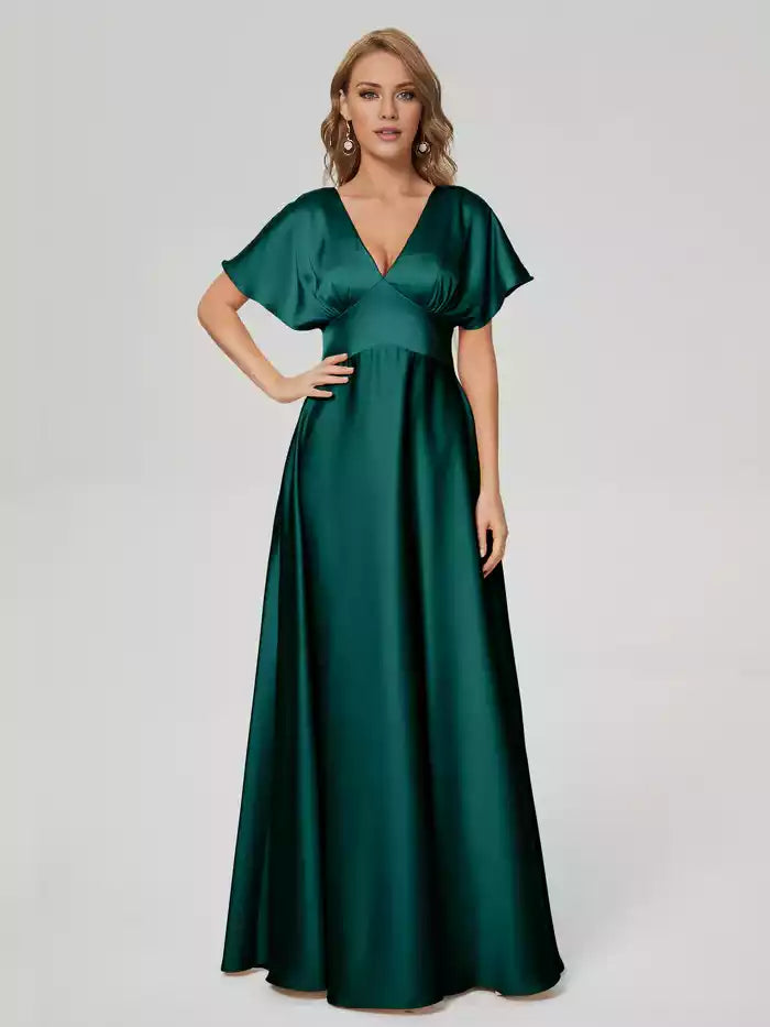 Ariah V-neck Short Sleeves Soft Satin Bridesmaid Dress