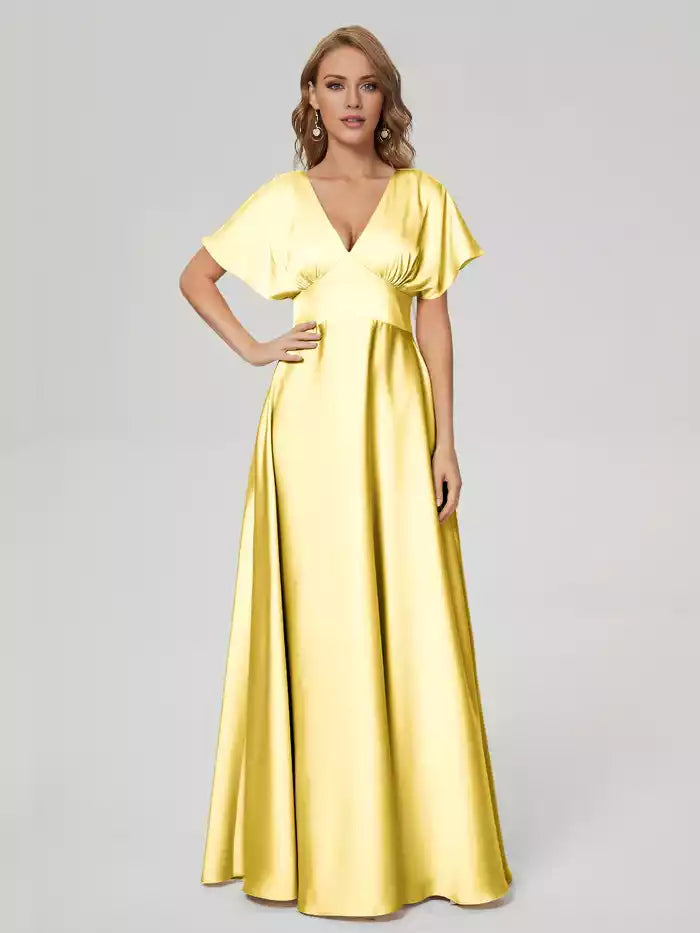Ariah V-neck Short Sleeves Soft Satin Bridesmaid Dress