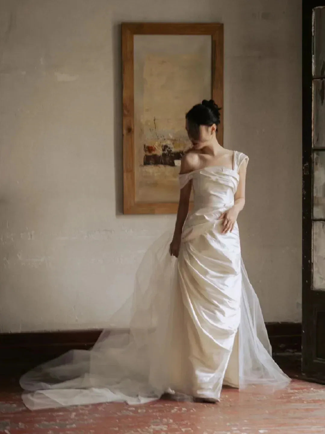 Asymmetrical One-Shoulder Bridal Gown with Slit & Train