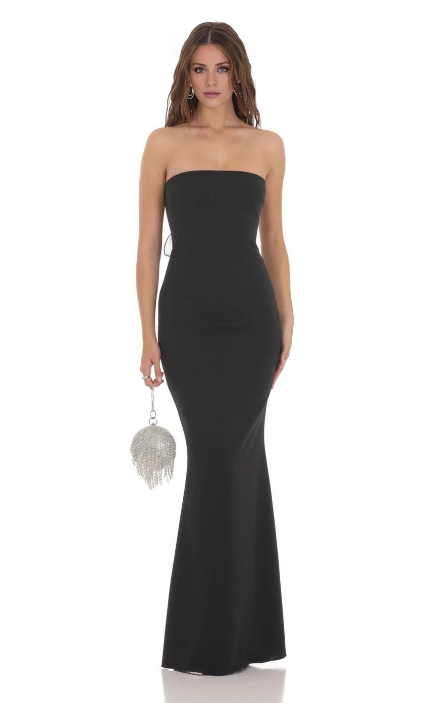 Back Bow Strapless Dress Prom Dresses