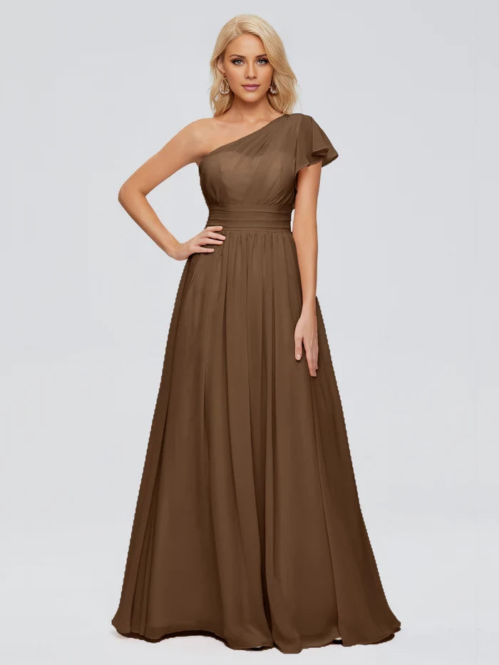 Backless One Shoulder Chiffon Bridesmaid Dresses