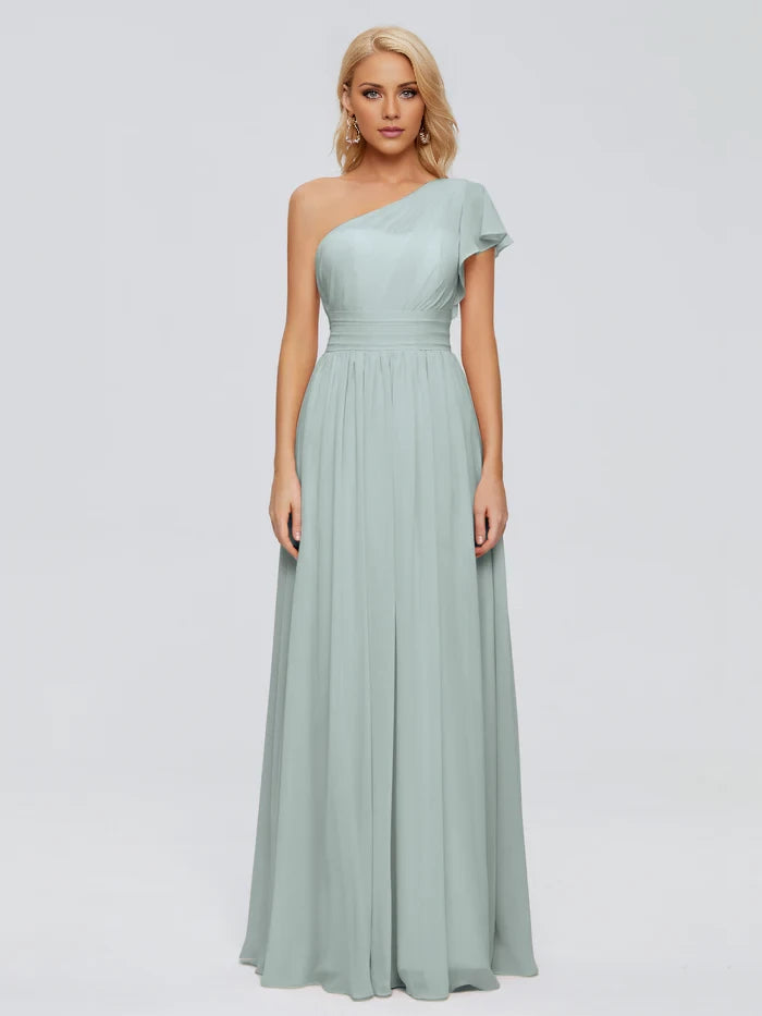 Backless One Shoulder Chiffon Bridesmaid Dresses
