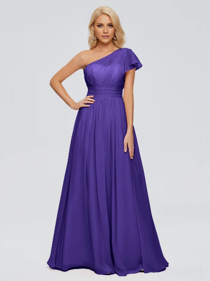 Backless One Shoulder Chiffon Bridesmaid Dresses