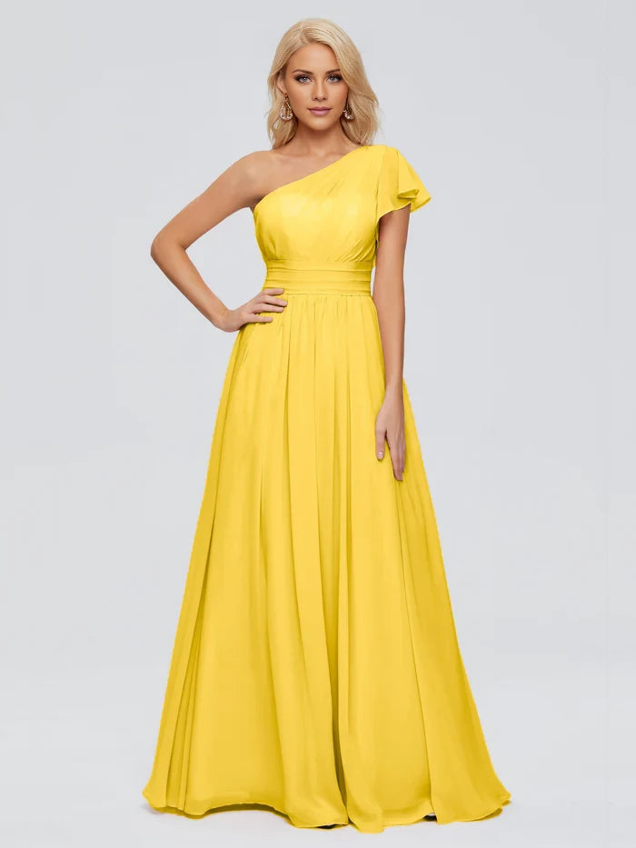 Backless One Shoulder Chiffon Bridesmaid Dresses