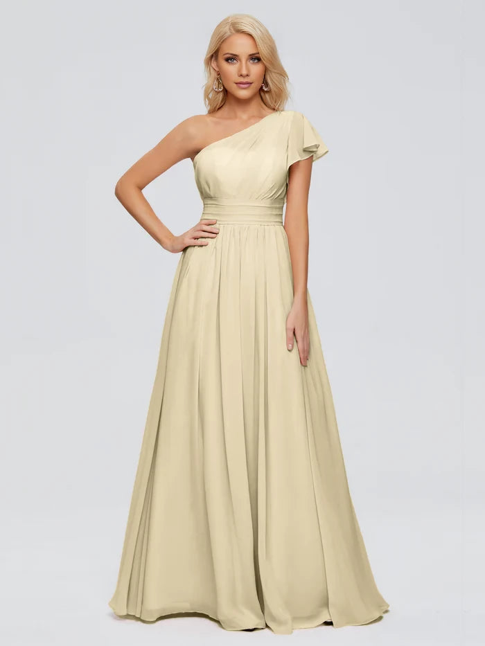 Backless One Shoulder Chiffon Bridesmaid Dresses