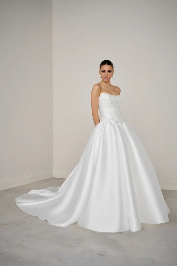 Ball Gown with Beaded Corset Bodice and Basque Waist Wedding Dresses