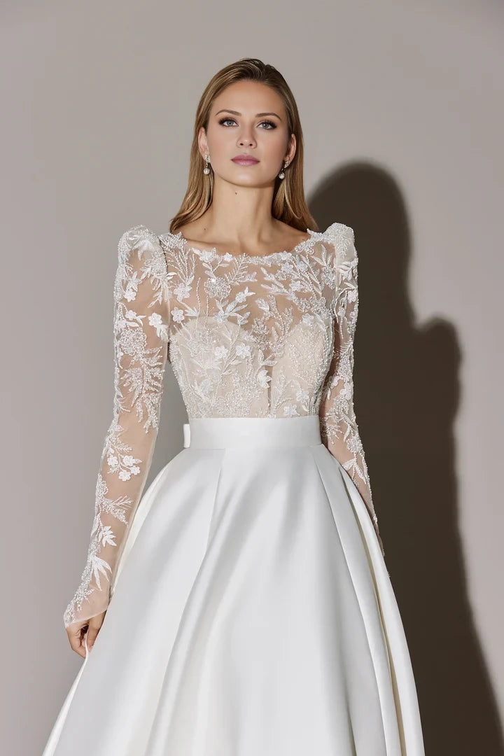 Ball Gown with Illusion Sabrina Neckline Wedding Dresses