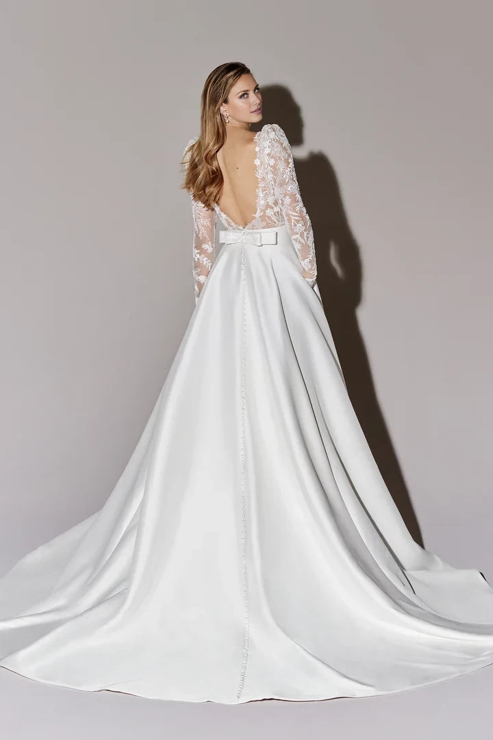 Ball Gown with Illusion Sabrina Neckline Wedding Dresses