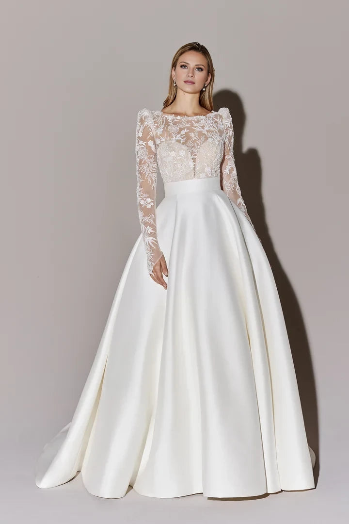 Ball Gown with Illusion Sabrina Neckline Wedding Dresses