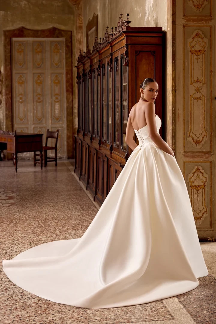 Ball Gown with Ruched Bodice and Basque Waistline Wedding Dresses