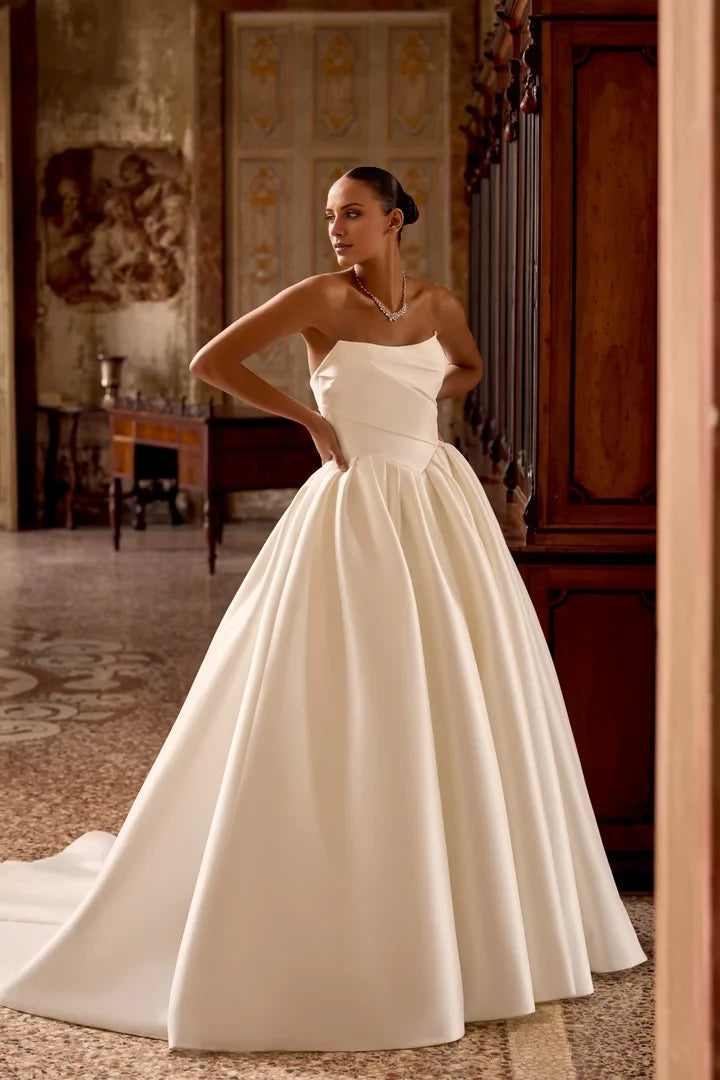 Ball Gown with Ruched Bodice and Basque Waistline Wedding Dresses